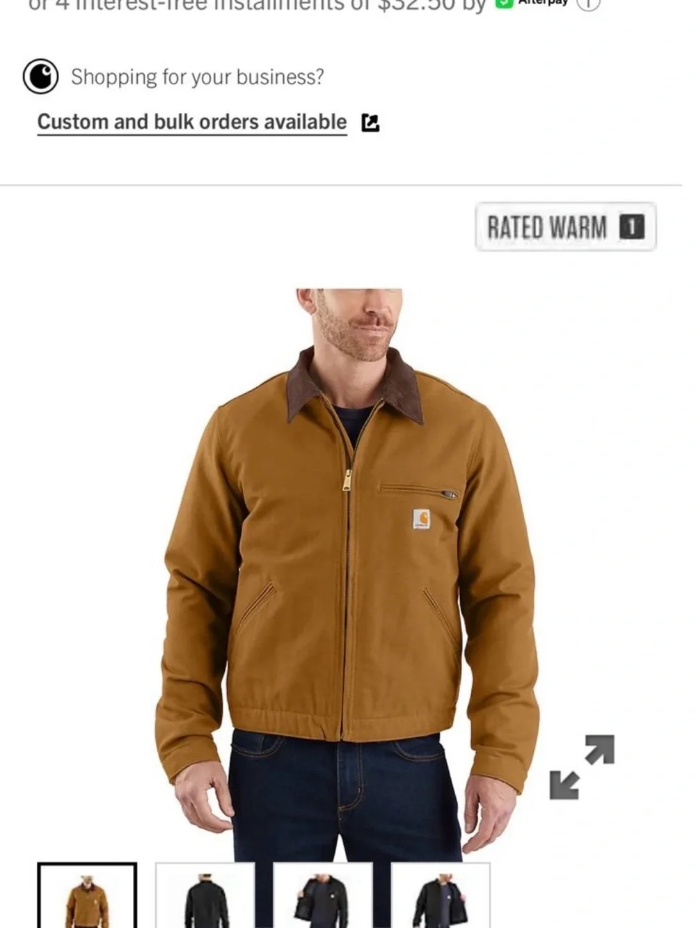 Carhartt Brown Canvas Work Jacket with Dark Corduroy Collar